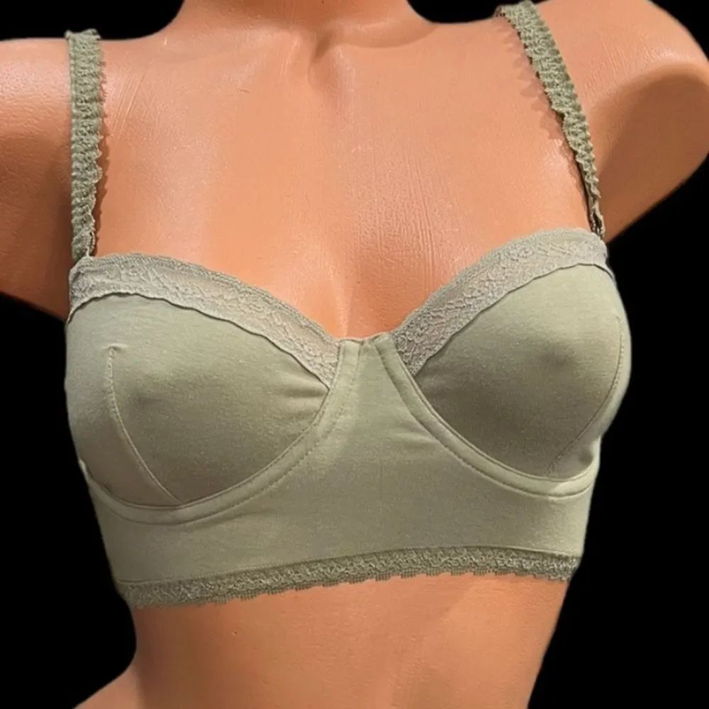 Victoria’s Secret Cotton Strapless Unlined Lace trim Longline underwire bra 36B